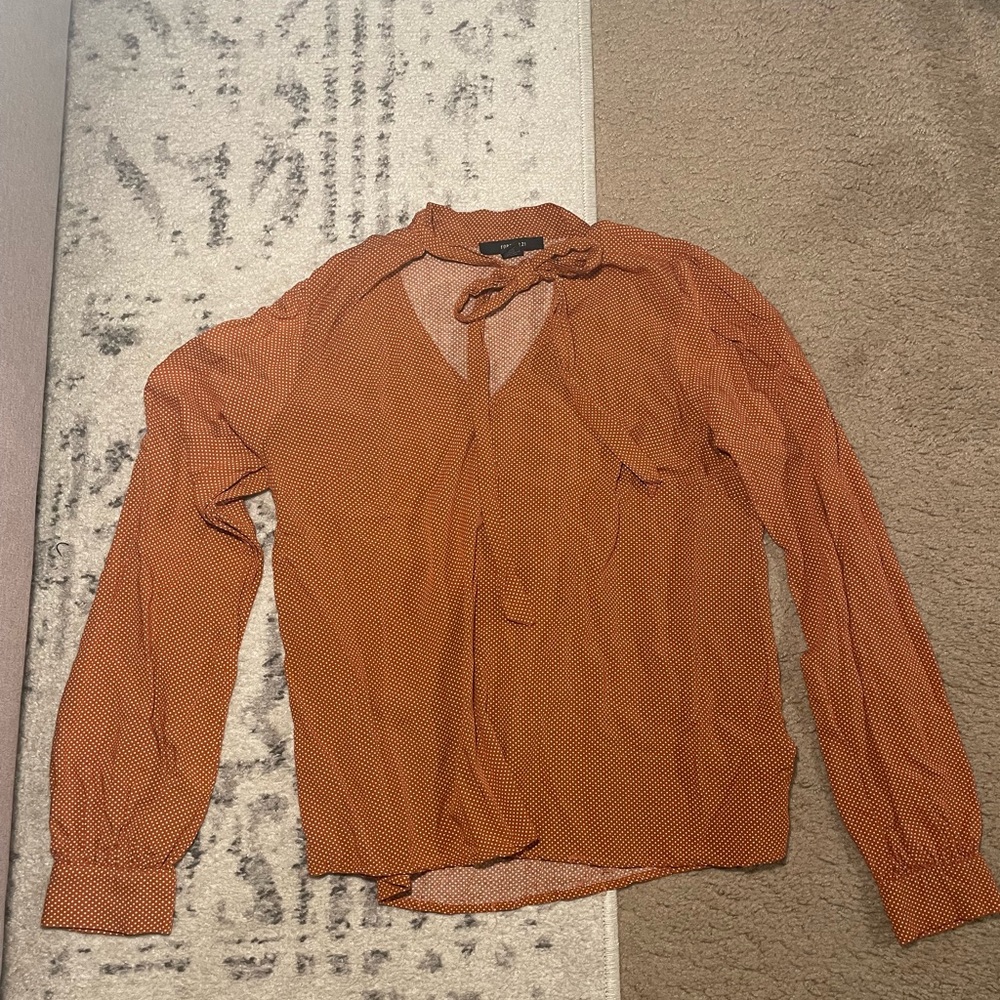 Forever 21 Rust Orange Long-Sleeve Tie-Neck Blouse